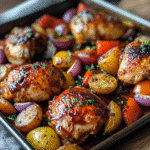 BBQ Chicken Sheet Pan – The Best One-Pan Dinner for Busy Weeknights 6 BBQ chicken sheet pan with roasted vegetables on tray