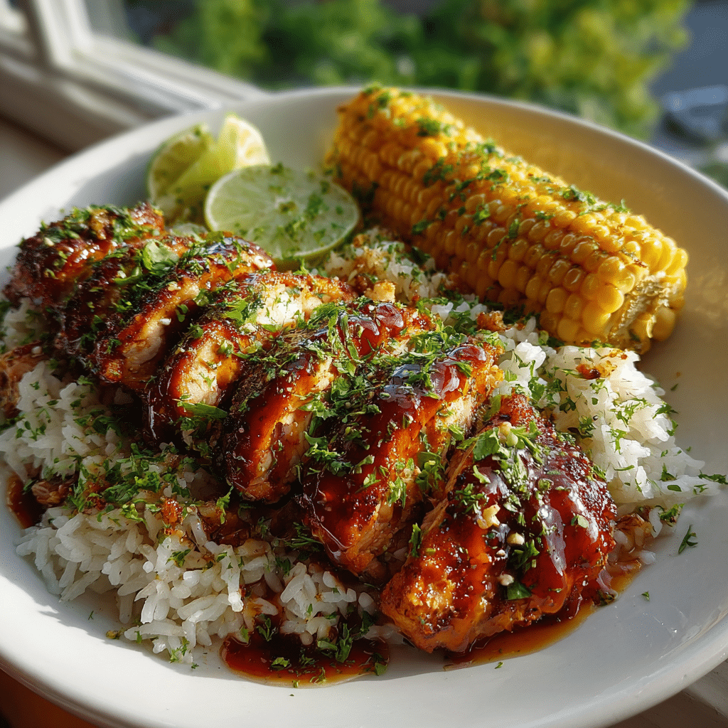 Chipotle Honey Chicken Recipe 10 Chipotle honey chicken recipe served with rice and corn