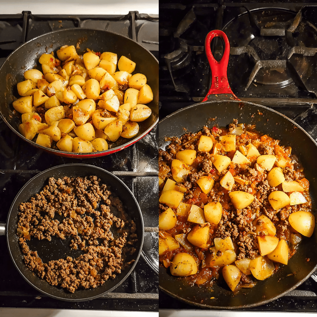 One Pan Ground Beef and Potatoes: The Ultimate Easy Skillet Dinner 9 Cooking one pan ground beef and potatoes step-by-step in a skillet