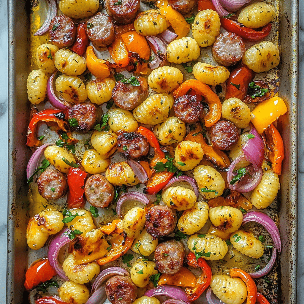 Sheet Pan Gnocchi Sausage Recipe – A Quick, Delicious, and Easy Meal 8 Close-up of crispy sheet pan gnocchi sausage