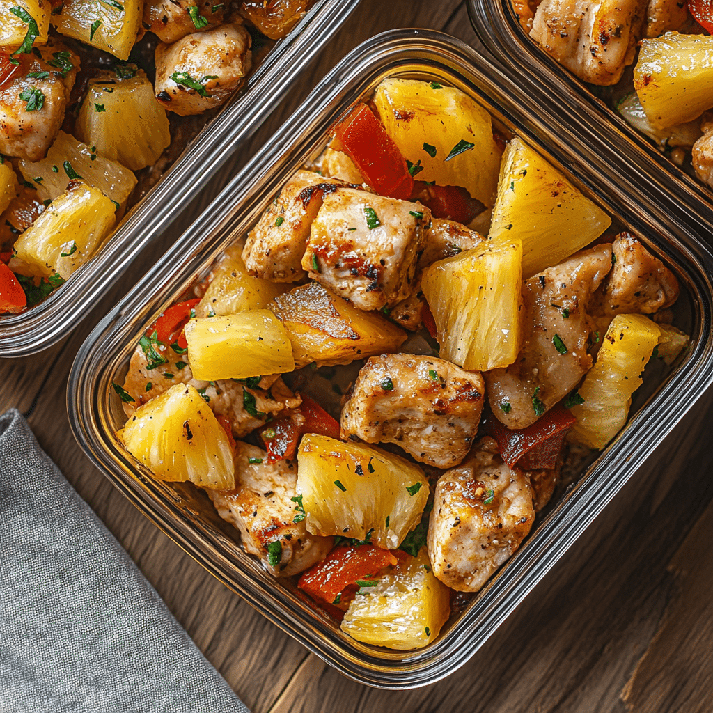 Hawaiian Chicken Sheet Pan Recipe: The Best One-Pan Tropical Dinner 8 Hawaiian chicken sheet pan recipe stored in meal prep containers for make-ahead