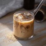 Iced Tahini Coffee – The Creamy, Nutty Iced Brew Everyone’s Obsessed With 4 iced tahini coffee with sesame swirl in clear glass