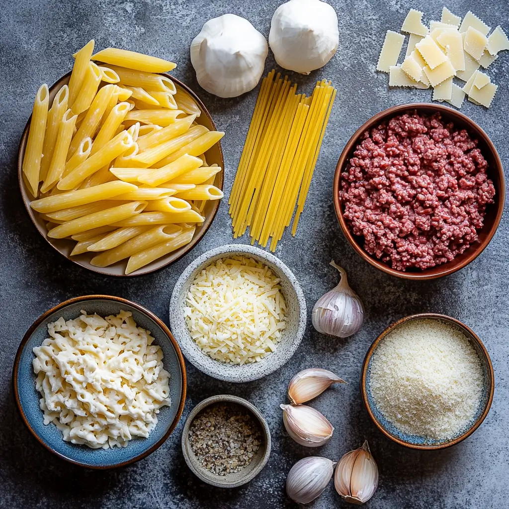 One Pot Creamy Beef and Garlic Butter Pasta Recipe 5 ingredients one pot creamy beef garlic butter