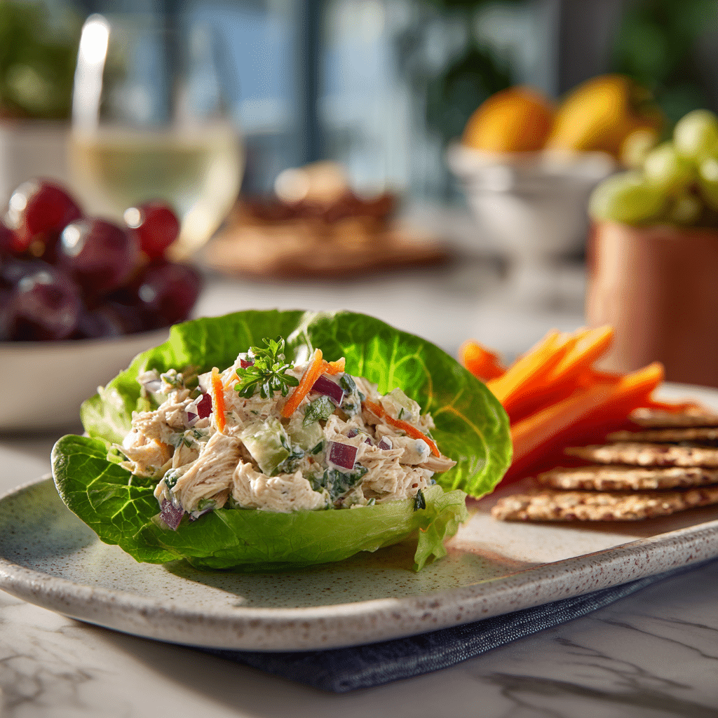 High Protein Chicken Salad – The Best Nutritious & Delicious Recipe Guide 8 lettuce wraps filled with high protein chicken salad and roasted veggie sides