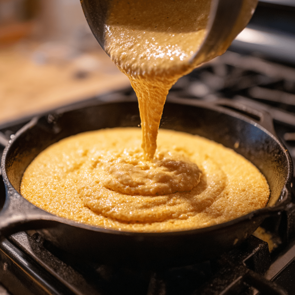 Navajo Cornbread – Traditional Native American Recipe with a Modern Twist 7 Navajo cornbread batter in cast iron