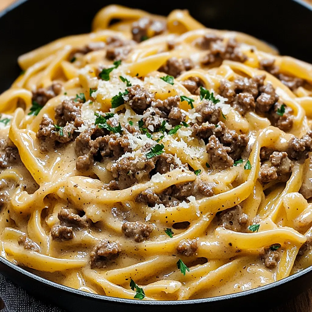 One Pot Creamy Beef and Garlic Butter Pasta Recipe