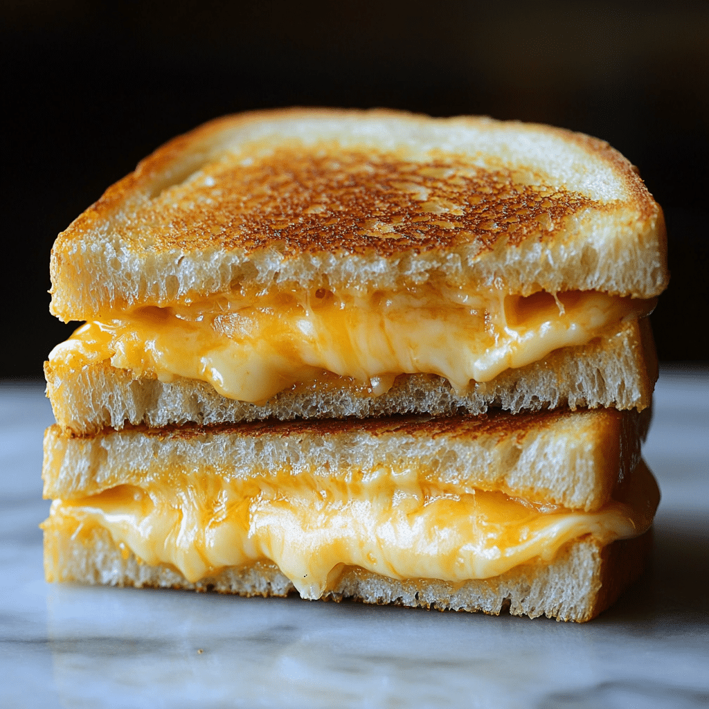 Sheet Pan Grilled Cheese: Easy and Delicious! 7 Golden-brown grilled cheese sandwich with melted cheese spilling out, showcasing the crispy crust and gooey interior.