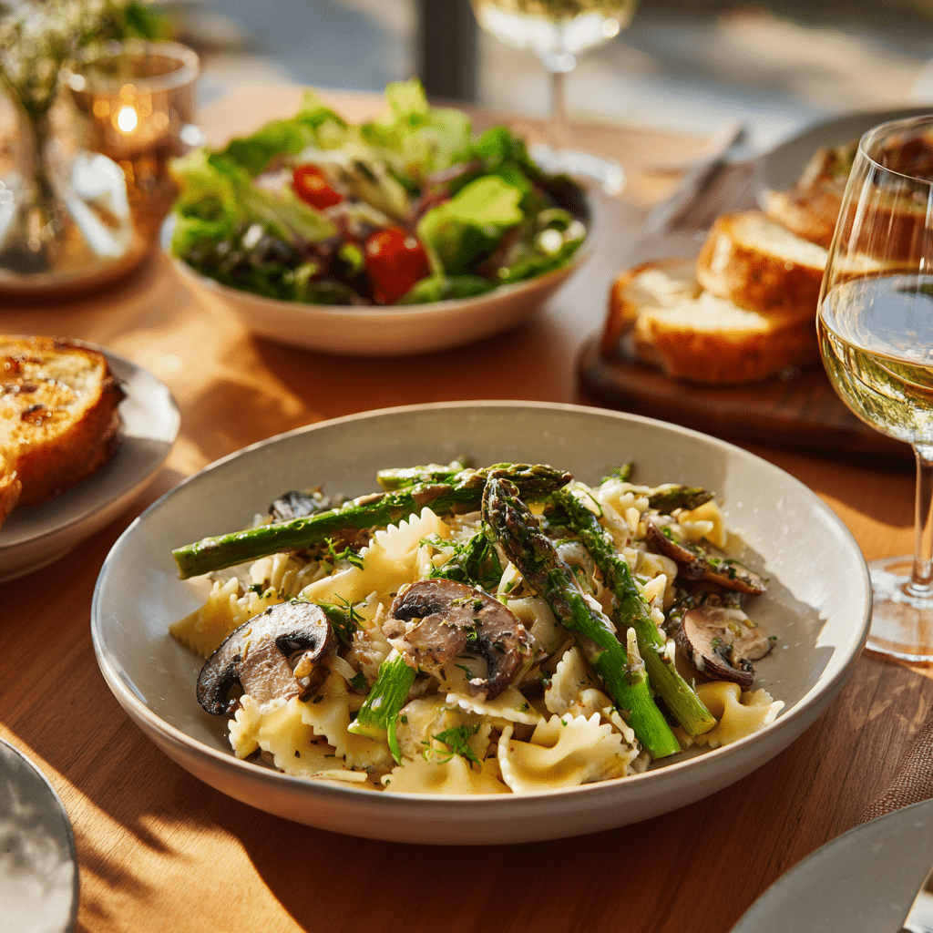 Asparagus Pasta Mushroom – The Perfect Spring Dish Bursting with Flavor 8 asparagus mushroom pasta dinner setup