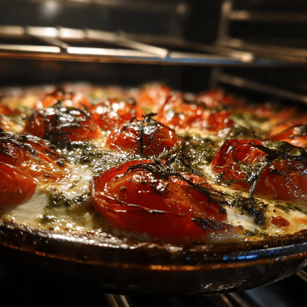 Caprese Dip: Easy, Cheesy, and Bursting with Fresh Flavor 6 Caprese Dip baking with melted mozzarella and tomatoes