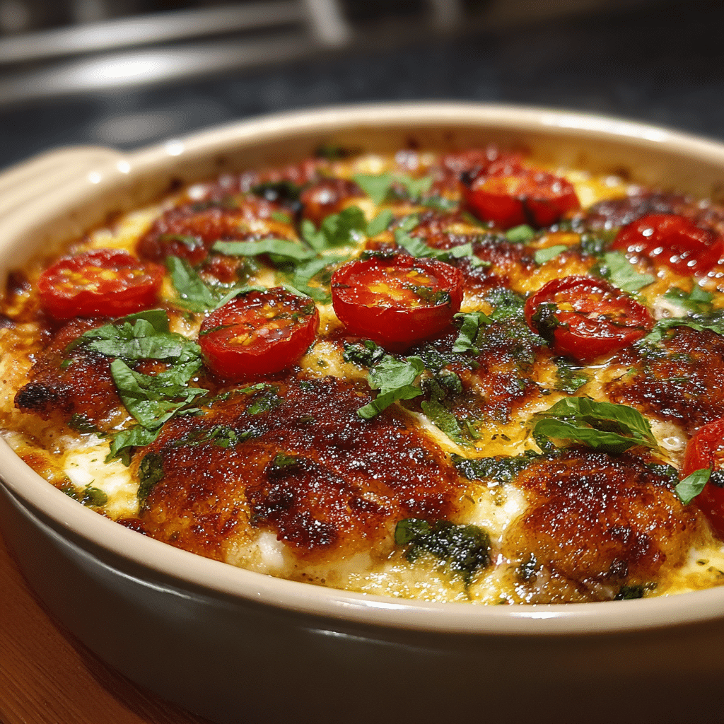 Caprese Dip: Easy, Cheesy, and Bursting with Fresh Flavor 8 Bacon Caprese Dip with melted cheese and basil