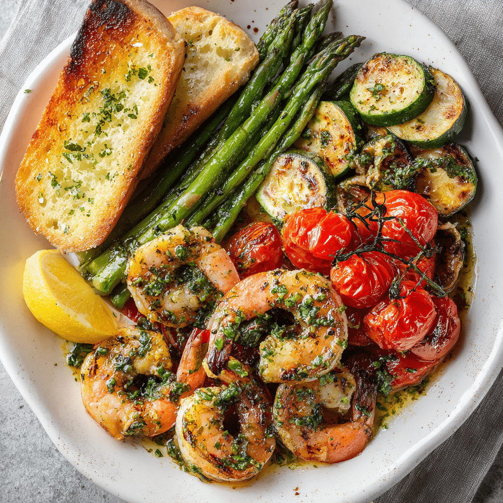 One-Pan Chimichurri Shrimp served with sides