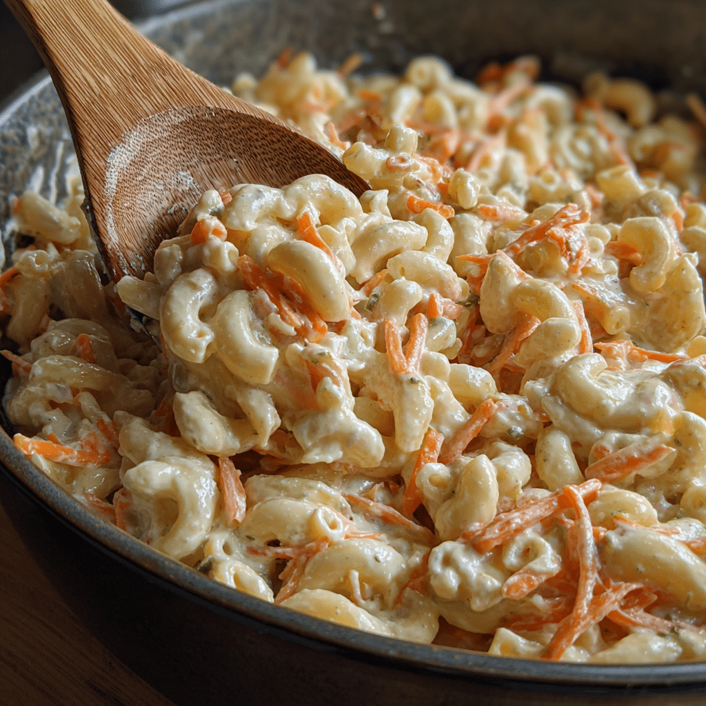 Hawaiian Macaroni Salad Recipe: The Creamiest Island-Style Side Dish 6 Finished Hawaiian mac salad being served