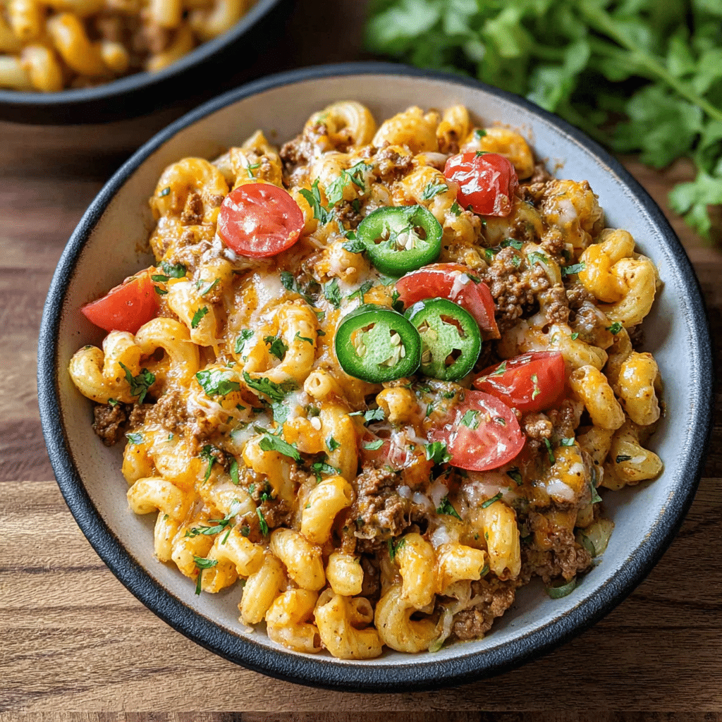 Rotel Pasta Fiesta: A Bold and Creamy Tex-Mex Twist for Pasta Lovers 5 Overhead view of creamy Rotel Pasta Fiesta with ground beef