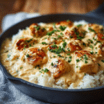 Creamy Smothered Chicken and Rice: A Creamy Southern Classic for Every Table 6 Creamy Smothered Chicken and Rice in cast iron skillet