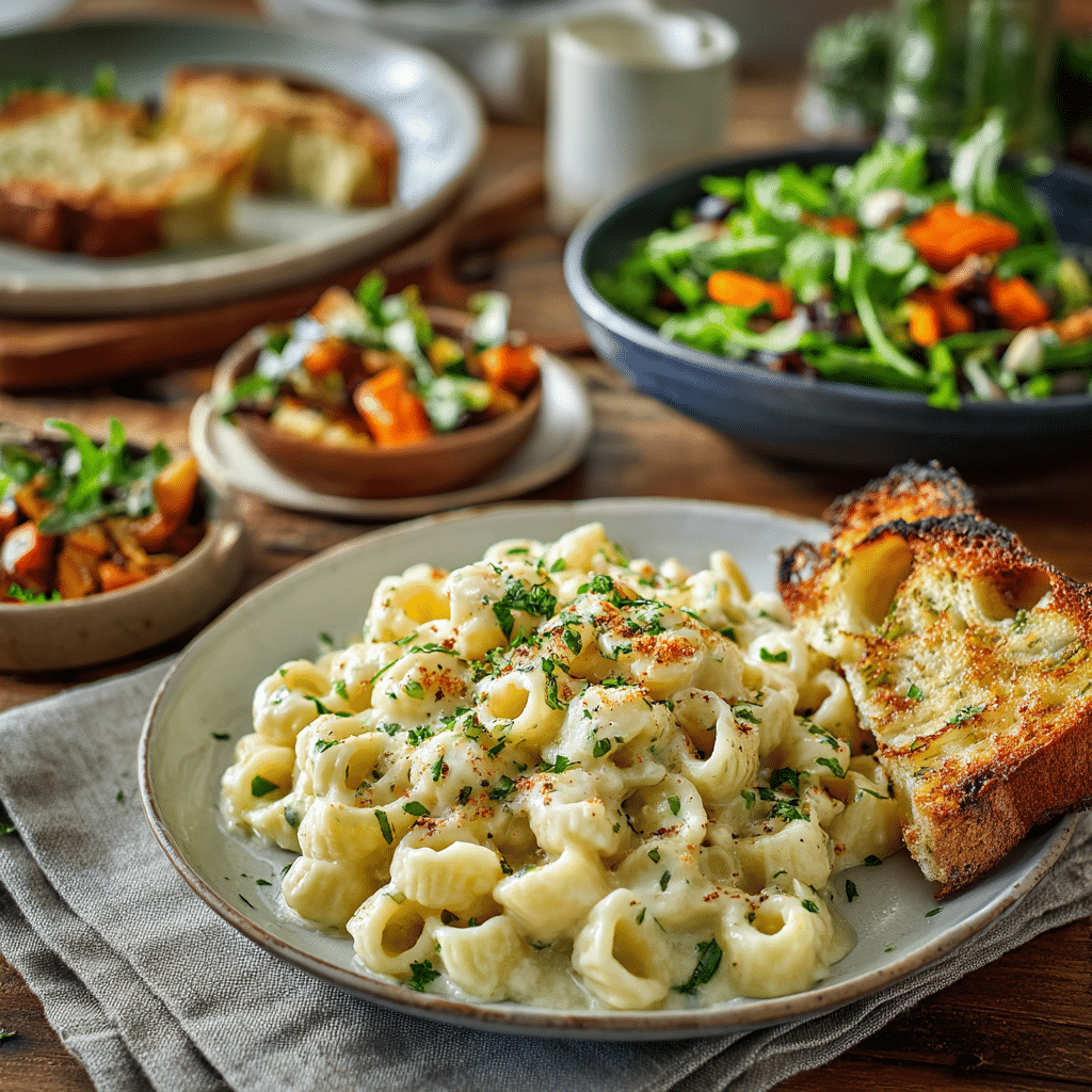 Ditalini Pasta Recipe Viral – A Creamy, One-Pan Pasta Everyone’s Talking About 8 Ditalini pasta served with garlic bread, green salad, and roasted vegetables