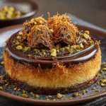 Dubai Chocolate Cheesecake – A Rich, Creamy Dessert with Middle Eastern Flair 7 Dubai chocolate cheesecake topped with kataifi and pistachios