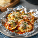 Foil Pack Ravioli – The Best No-Mess Comfort Meal You’ll Crave 5 Foil Pack Ravioli close-up with cheese and basil