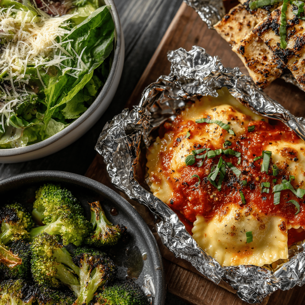 Foil Pack Ravioli – The Best No-Mess Comfort Meal You’ll Crave 8 foil pack ravioli side dishes including garlic bread, Caesar salad, and roasted vegetables