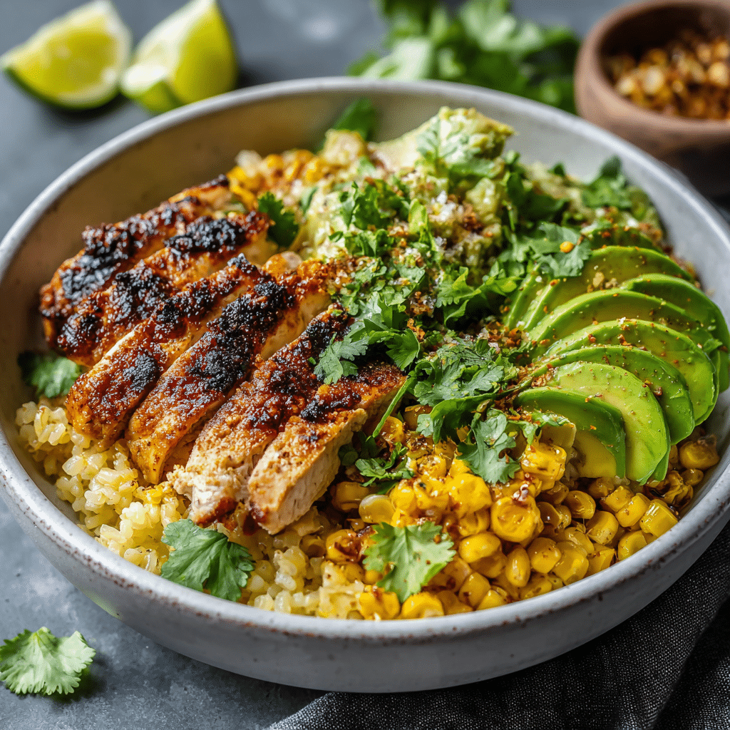 Street Corn Chicken Rice Bowl: A Flavor-Packed Bowl for Every Occasion 8 Healthy Street Corn Chicken Rice Bowl with fresh ingredients like grilled chicken, corn, and avocado
