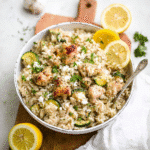 Instant Pot Greek Chicken and Rice: A Flavor-Packed Mediterranean One-Pot Meal 5 Instant Pot Greek Chicken and Rice in a white bowl with feta and parsley