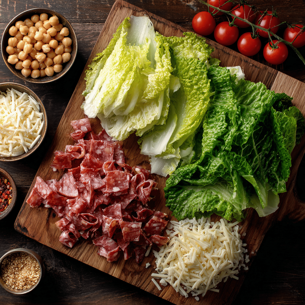La Scala Italian Chopped Salad (TikTok’s Viral 10-Minute Recipe) 5 Ingredients for La Scala Italian Chopped Salad before mixing