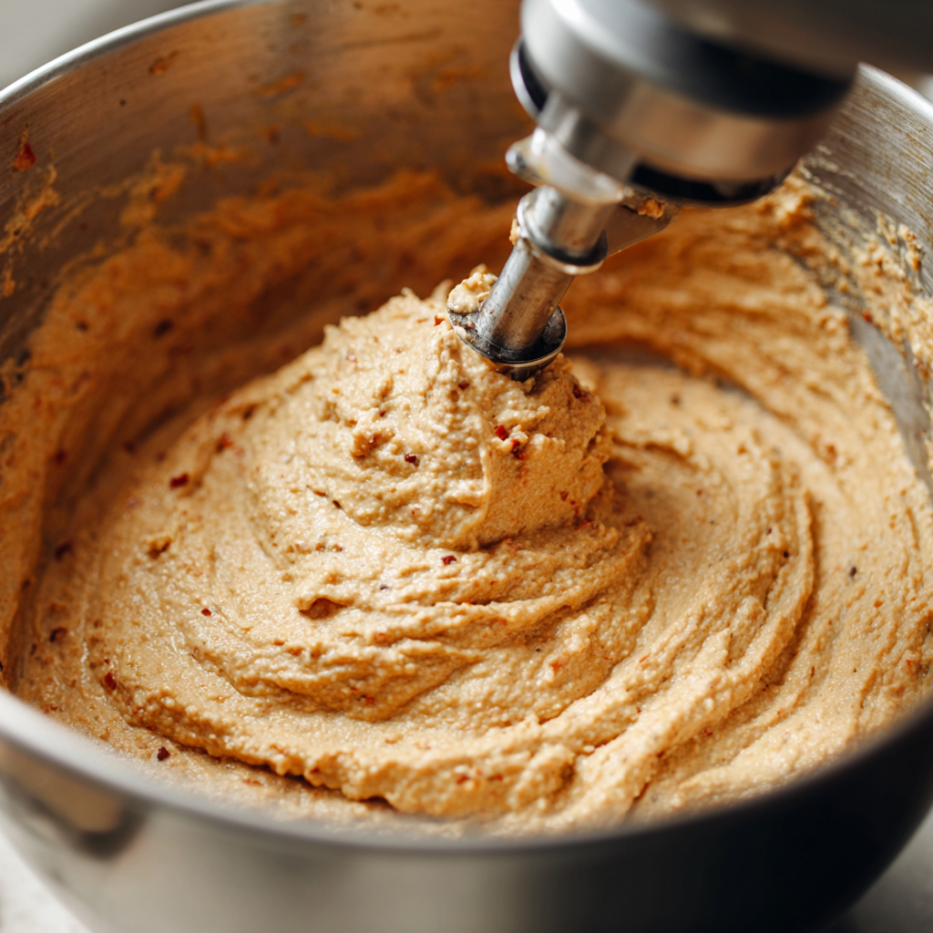 Mixing Kalamata white bean dip in a food processor