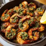 One-Pan Chimichurri Shrimp served in a skillet with fresh herbs