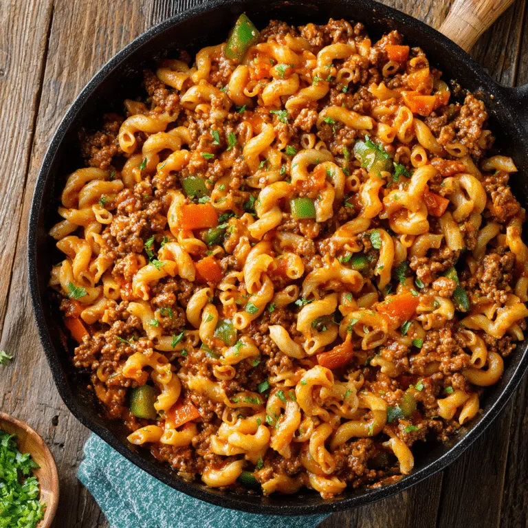 one-pan sloppy joes skillet dinner in cast iron pan