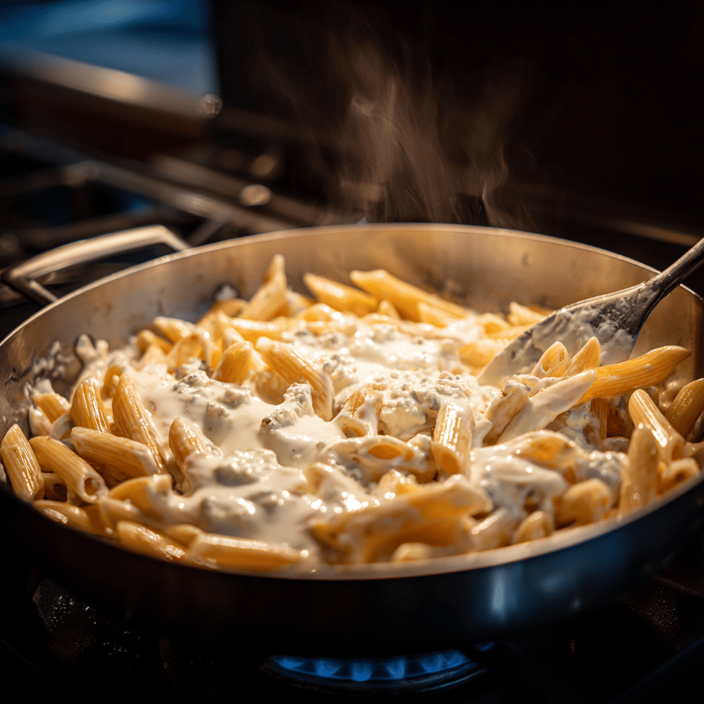 One Pot Boursin Pasta: The Ultimate Creamy Weeknight Dinner Recipe 6 One Pot Boursin Pasta cooking in a skillet