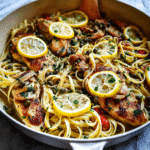 One Pot Chicken Piccata Pasta Recipe for a Zesty Weeknight Favorite 5 One pot chicken piccata pasta with lemon and capers in white pan