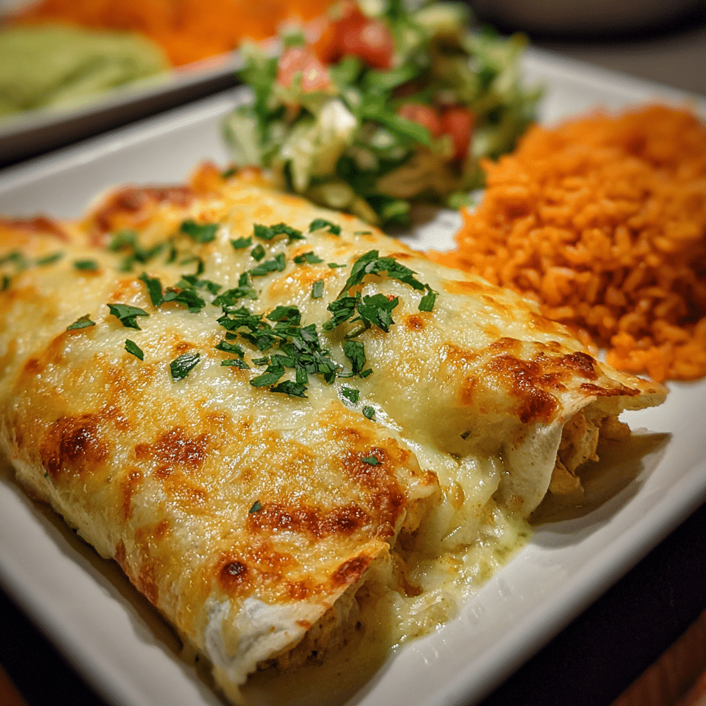 White Chicken Enchilada Recipe: The Creamiest, Cheesiest Comfort Dinner 8 Serving white chicken enchiladas with rice and guacamole