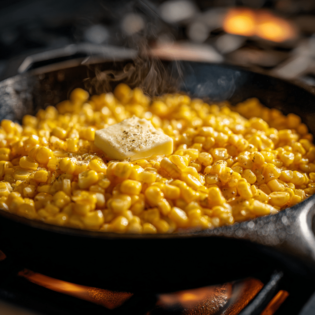Shrimp Street Corn Skillet Recipe That Everyone Will Crave This Summer 7 Corn sautéing in skillet with garlic and spices