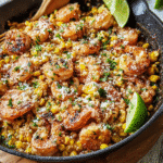 Shrimp Street Corn Skillet Recipe That Everyone Will Crave This Summer 6 Shrimp Street Corn Skillet in cast iron pan with lime and cheese