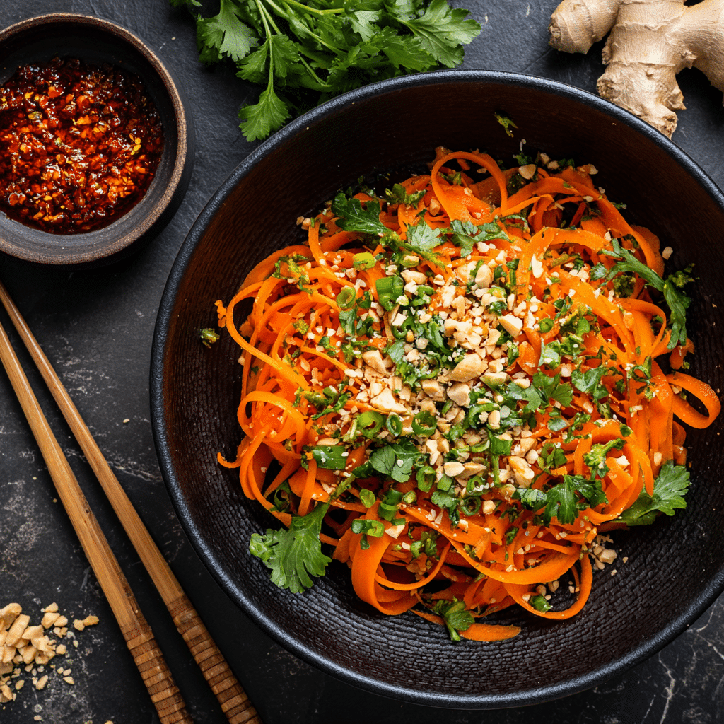 Raw Carrot Salad – The Viral Crunchy Side Dish You’ll Crave Daily 5 spicy raw carrot salad with chili oil, herbs, and green onions