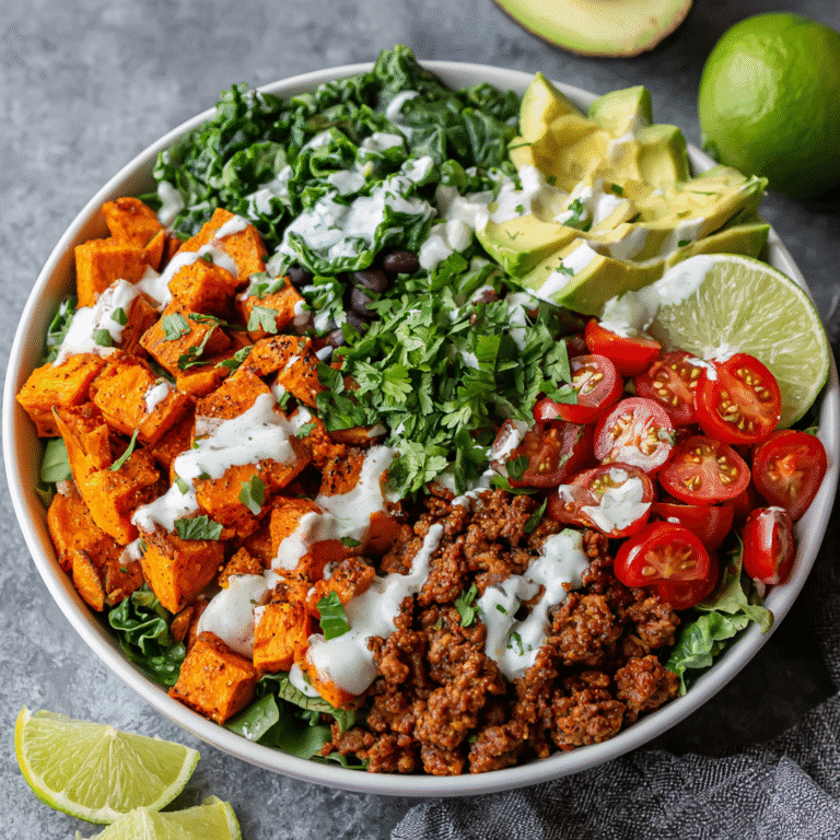 Sweet potato taco bowl with avocado and black beans
