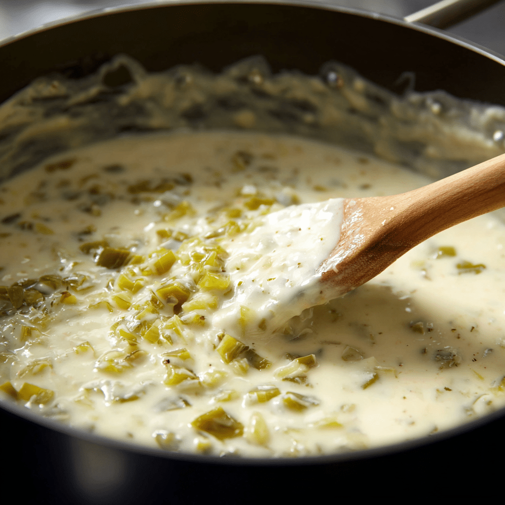 White Chicken Enchilada Recipe: The Creamiest, Cheesiest Comfort Dinner 6 Creamy white enchilada sauce being stirred