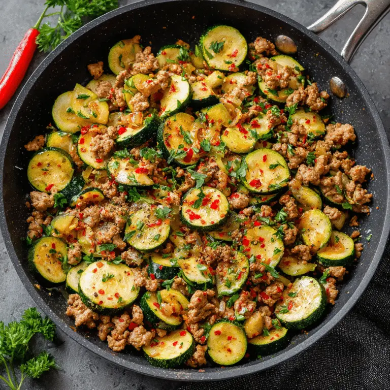 Ground turkey zucchini skillet in cast iron skillet