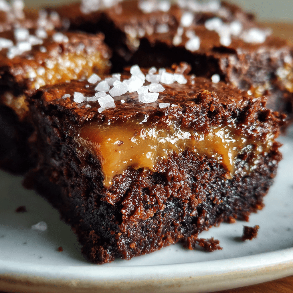Banana bread brownies with caramel and sea salt
