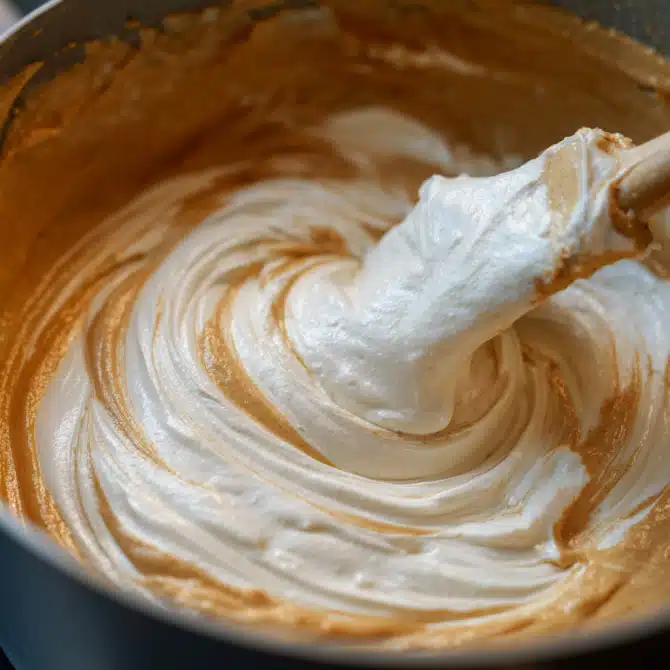 stirring cream cheese filling for one-pot lotus biscoff cheesecake