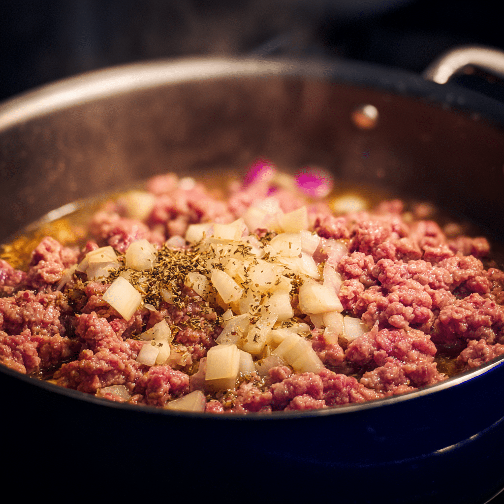 Ground Beef and Cabbage Soup: A Hearty, Healthy Comfort Meal 5 Browning ground beef for cabbage soup in a large soup pot
