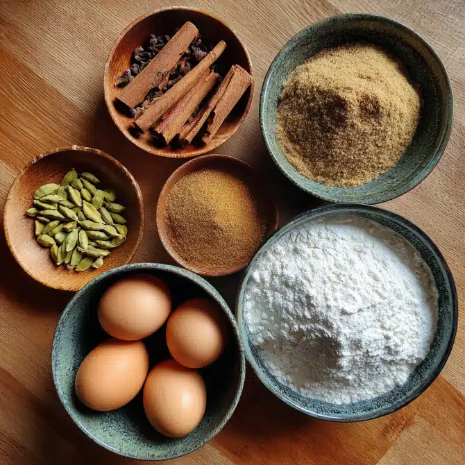 ingredients for one-bowl chai-spiced bundt cake
