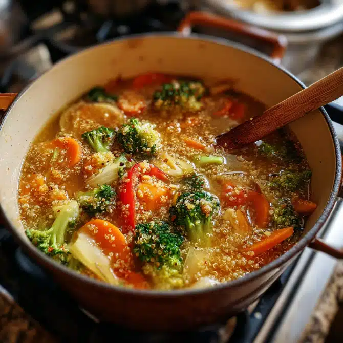 cooking process for one-pot quinoa and veggie bowl