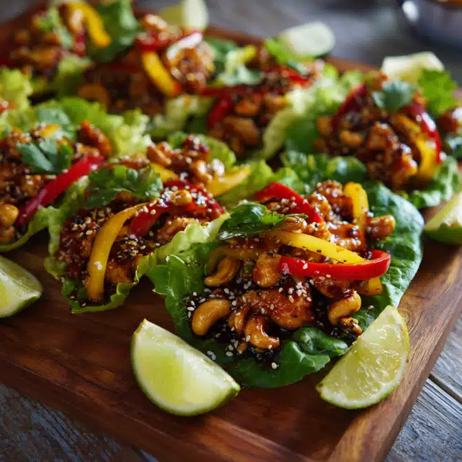 Easy Sheet Pan Cashew Chicken Delight – A Flavor-Packed One-Pan Dinner 8 Easy Sheet Pan Cashew Chicken Delight in lettuce wraps.