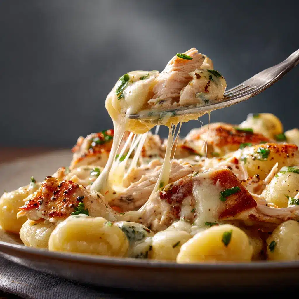 Creamy Crack Chicken Gnocchi: A Comfort Food Worth Craving 7 fork lifting creamy crack chicken gnocchi with cheese