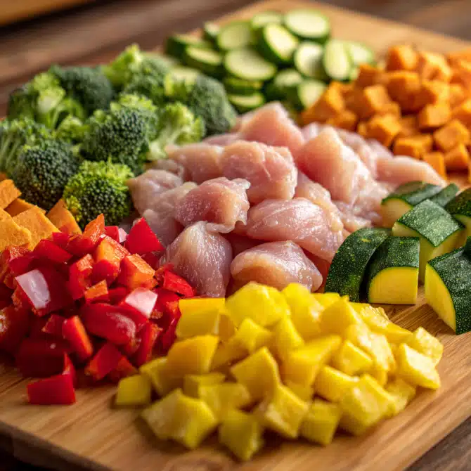 Sheet Pan Chicken with Rainbow Vegetables – A Quick and Simple One-Pan Meal 5 fresh ingredients for sheet pan chicken with rainbow vegetables