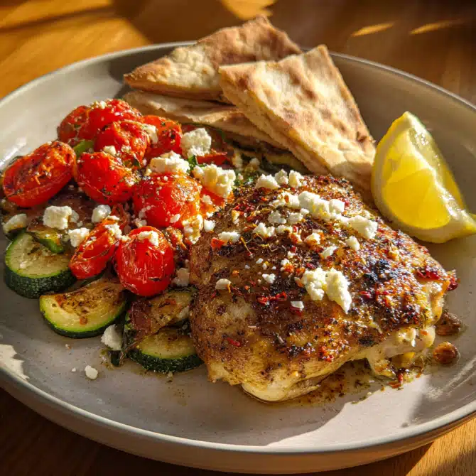 Greek Sheet Pan Chicken: The Ultimate One-Pan Mediterranean Dinner 8 Plated Greek sheet pan chicken with healthy sides