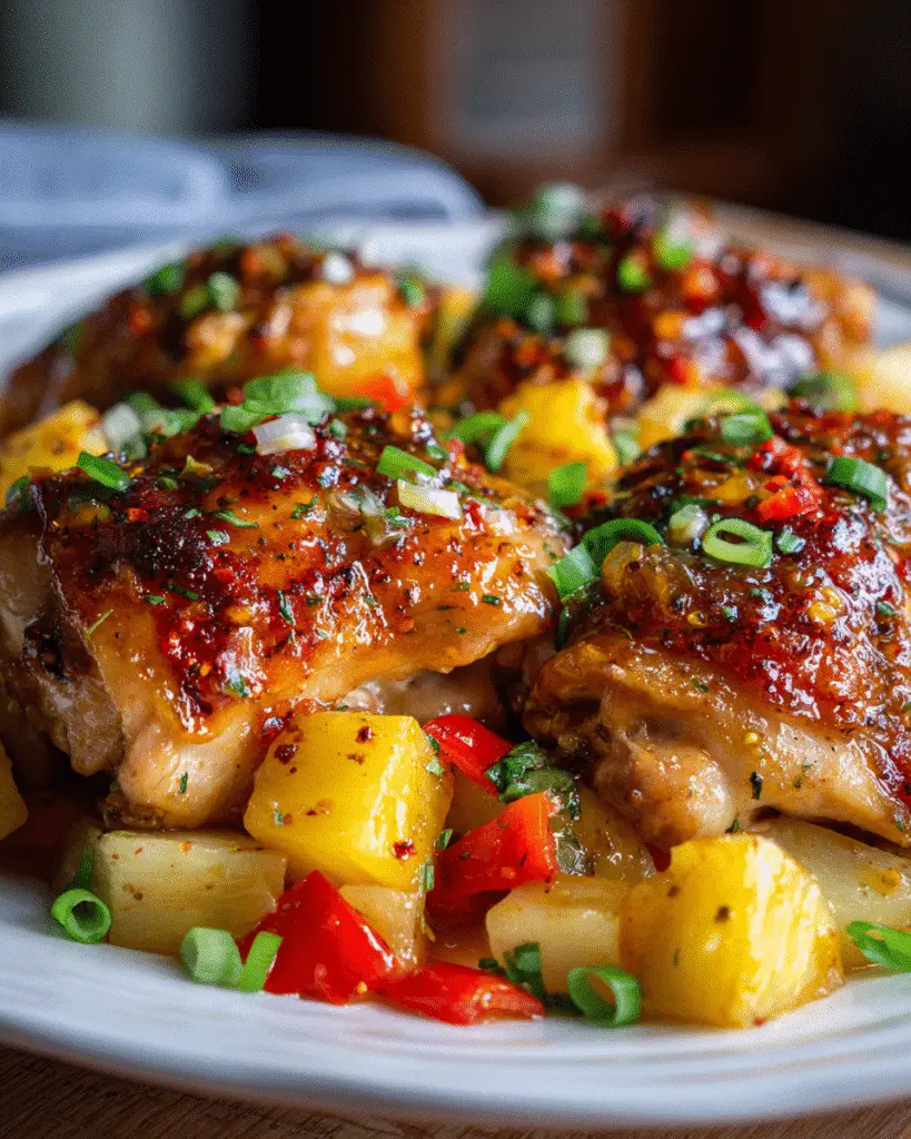 The Best Sheet Pan Chicken Recipes for Effortless Weeknight Dinners 3 Sweet and tangy Hawaiian chicken cooked on a sheet pan with pineapple and peppers