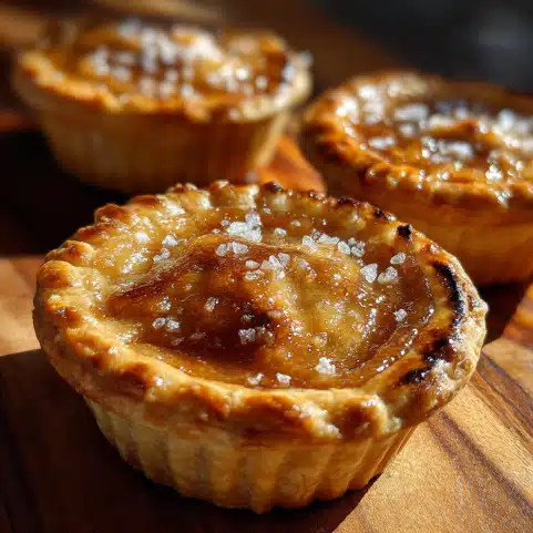 Mini Salted Maple Pies (One-Pot) served on rustic wooden table