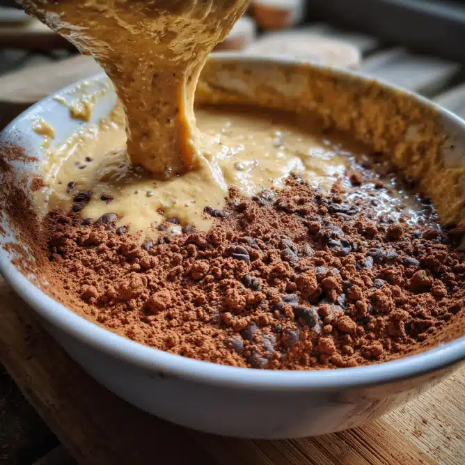 Mixing banana brownie batter in one bowl