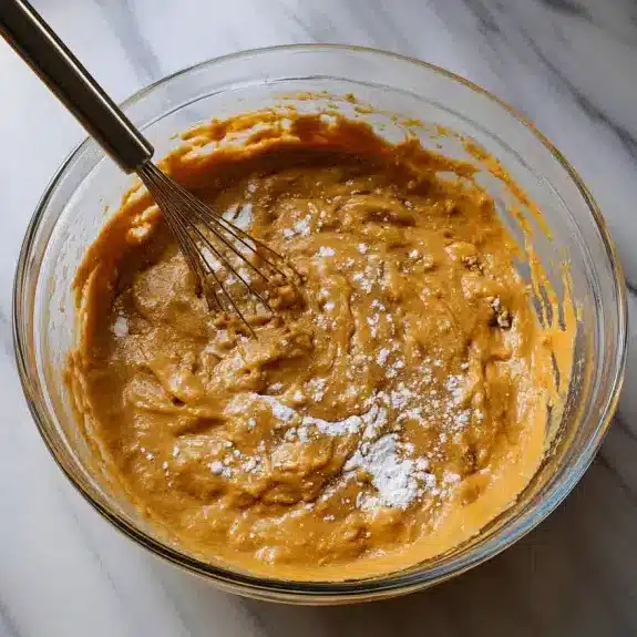 Mixing one-bowl Pumpkin Pie Butter Mochi batter